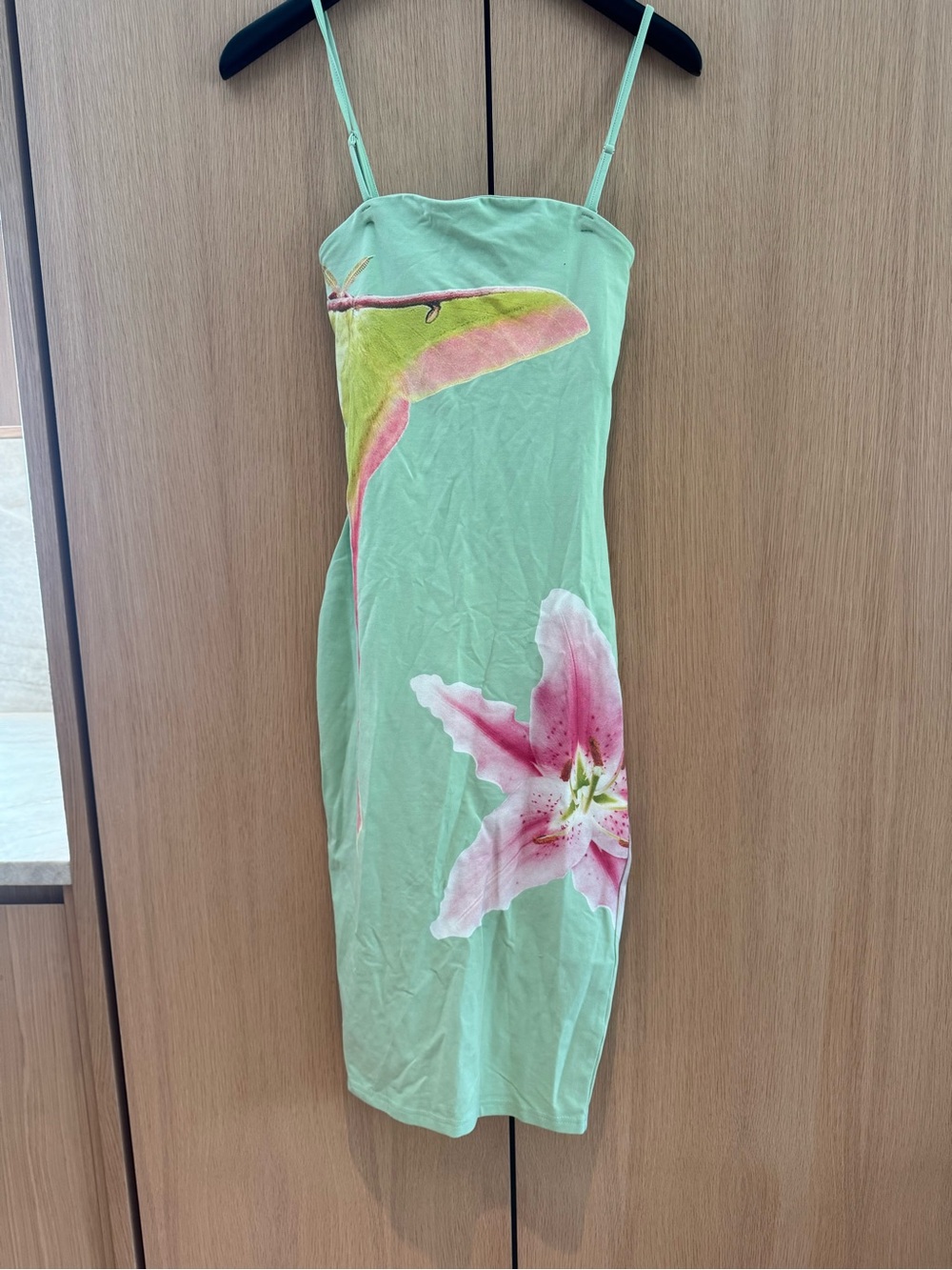 Strapless Mint Green Floral Sheath Dress - Picture 3 of 5